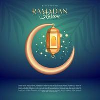 Ramadan Kareem Design Banner Crescent Moon with Lantern Gold Color Background Vector Illustration