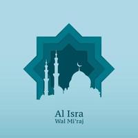 Isra mi'raj Greeting Design with Mosque and Paper style vector