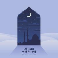 Isra mi'raj Greeting with View of Night Silhouette Mosque vector