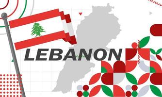 Lebanon Flag and map with raised fists. National or Independence day design for Lebanese people. Modern red green white traditional abstract background. Lebanon Vector illustration.