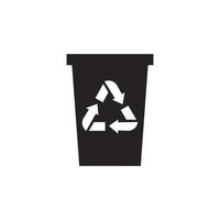 basura lata icono plano diseño icono sólido, glifo, negro. vector