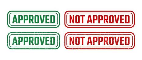 Approved and not approved round stamp sign with grunge texture vector on white background