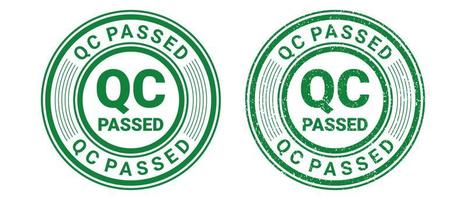 Quality control passed stamp sign with grunge texture vector on white background, QC Passed