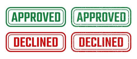 Approved and declined stamp sign with grunge texture vector on white background