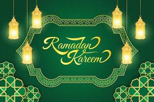 Islamic background for Ramadan Kareem and eid mubarak 2023. Golden and green, with lantern, islamic ornament pattern vector