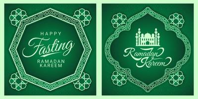 Islamic background for Ramadan Kareem and eid mubarak 2023. Golden and green, with lantern, islamic ornament pattern vector, happy fasting vector