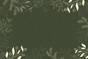 Green background with a floral pattern on it, vintage background with leaves and flowers vector