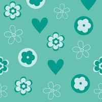 Green spring flower and heart seamless pattern vector