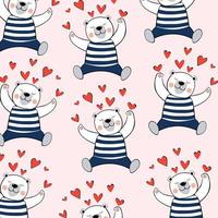 Cute teddy bear and heart pattern vector