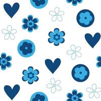 Blue flower and heart on white background seamless pattern vector