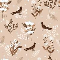 White flower and brown leaf on lbrown background seamless pattern vector