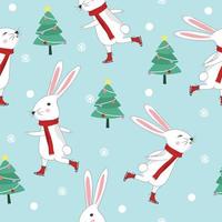 Cute white rabbit bunny having fun on christmas day seamless pattern vector