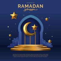 Ramadán kareem bandera modelo creciente Luna en el portón con muchos estrellas en el noche vector ilustración