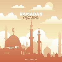 Ramadan Kareem Greeting Card Background with Mosque and Brown Background vector