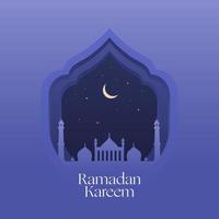Ramadan Kareem Greeting with Mosque and Purple background vector
