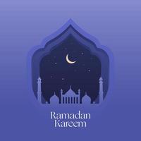 Ramadán kareem saludo con mezquita y púrpura antecedentes vector