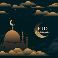 Eid Mubarak Greeting Card Design Background with Great Mosque Gold Color vector