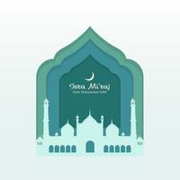 isra mi'raj saludo con mezquita y verde papel estilo vector