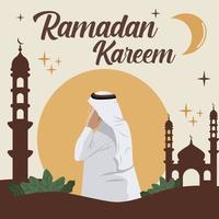 Ilustracion de Ramadán con personas ejecutando el azan vector