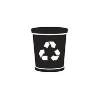 basura lata icono plano diseño icono sólido, glifo, negro. vector