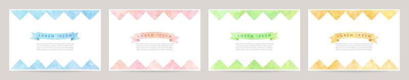 vector card design template with triangle watercolor decoration on white background set. blue, pink, green, orange