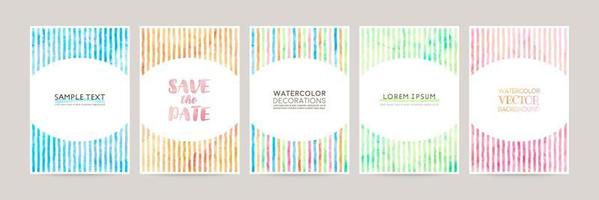 vector card design template with striped line pattern, watercolor decoration set