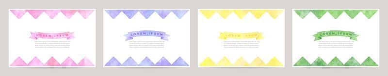 vector card design template with triangle watercolor decoration on white background set. pink, purple, yellow, green