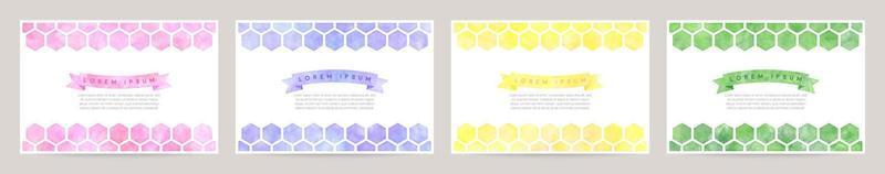 vector card design template with colorful hexagon watercolor decoration on white background set