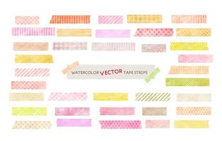 watercolor vector tape strips set. orange, pink