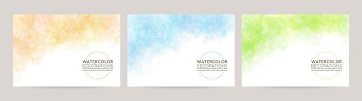 watercolor vector background set. orange blue green