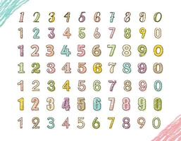 crayon hand drawn vector colorful numbers set