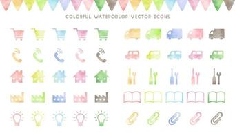 colorful watercolor vector icon set