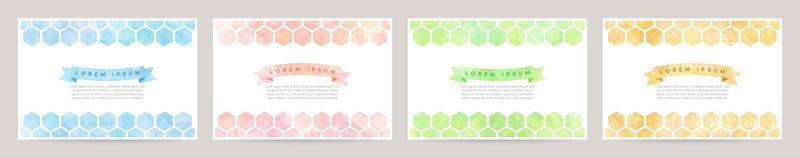 vector card design template with colorful hexagon watercolor decoration on white background set