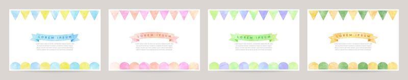 vector card design template with colorful triangle semicircle watercolor decoration on white background set