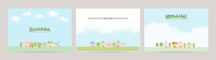 Set of 3 cards with houses illustration, for greeting, invitation vector