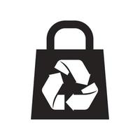 reciclado embalaje etiqueta icono en negro plano glifo, lleno estilo aislado en blanco antecedentes vector