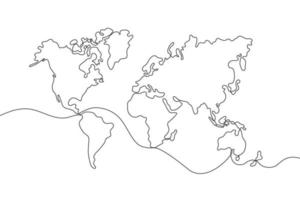 World Map Outline Art in One Stroke Style vector