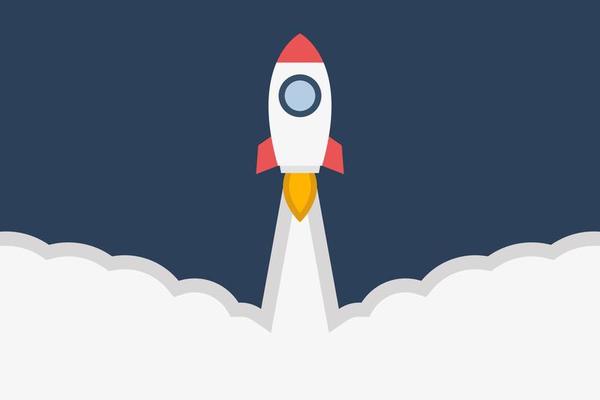 Rocket launch flat design vector illustration