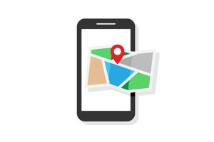 Mobile phone pin map location navigation, flat design vector illustration