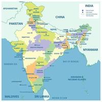 India Detailed Map with Surrounding Borders vector