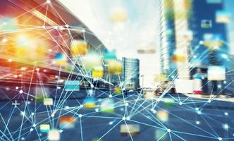 Abstract internet connection network background with motion effects photo