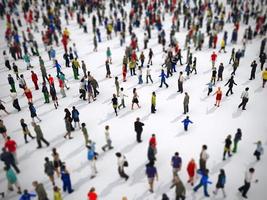 Tilt shift focus on a large group of people. 3D Rendering. photo