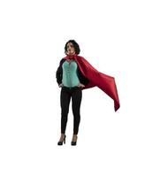 Successful businesswoman acts like a super hero. isolated on white background photo