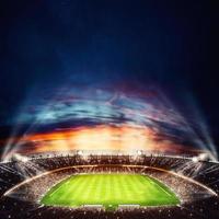 Top view of a soccer stadium at night with the lights on. 3D Rendering photo