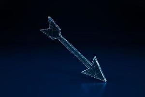 Illuminated wireframe digital arrow on dark blue background. 3D Rendering photo