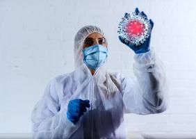 médico Ciencias laboratorio. concepto de bacterias investigación en contra covid-19 coronavirus foto