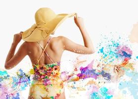 Girl with swimsuit with splash colorful effect photo