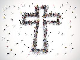 Many people together in a crucifix shape. 3D Rendering photo