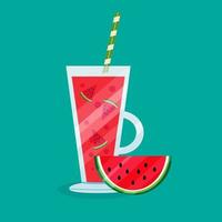 Watermelon smoothie with watermelon slices. Summer drink. Flat style vector illustration.