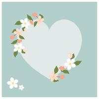 Apple blossom frame in the shape of a heart. Vector illustration. Basis for banner, postcard, poster, invitation.